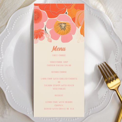 Elegant Coral Pink Poppy Flower Menu