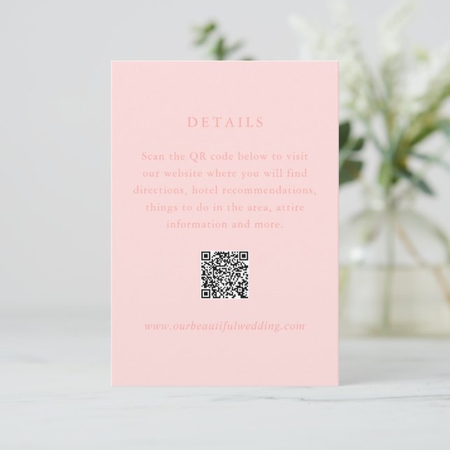 Elegant Coral Pink QR Code Modern Wedding Enclosure Card (Standing Front)