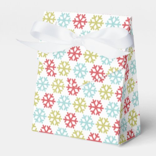 Elegant Coral Pink Red Mint Blue Green Snowflakes Favor Boxes