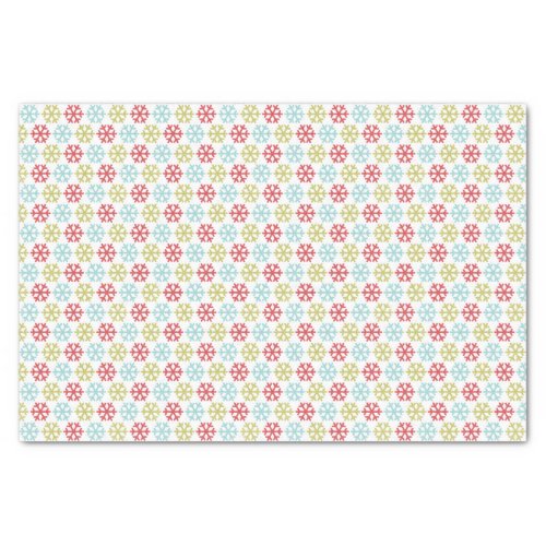 Elegant Coral Pink Red Mint Blue Green Snowflakes Tissue Paper