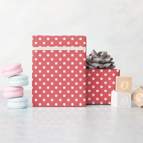 Elegant Coral Pink Red Polka Dots Pattern Wrapping Paper