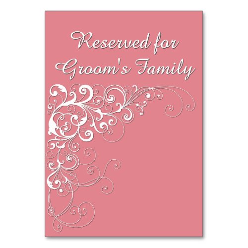 Elegant Coral Pink Reserved Wedding Table Card