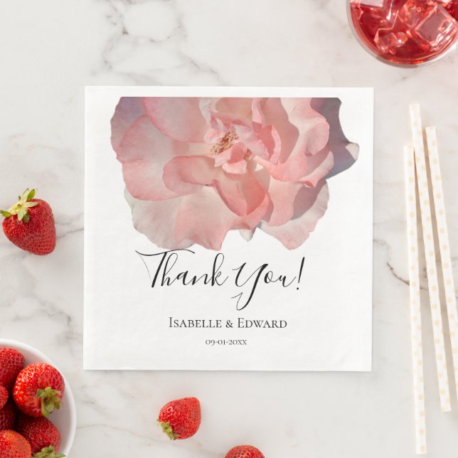 Elegant Coral Pink Rose Floral Wedding Reception Paper Dinner Napkins (Insitu)