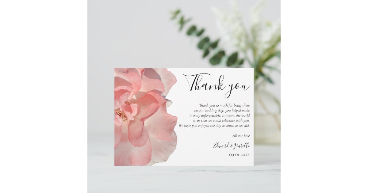 Elegant Coral Pink Rose Floral Wedding Thank You Card | Zazzle