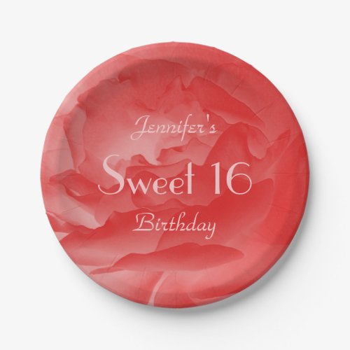 Elegant Coral Pink Rose Sweet 16 Birthday Party  Paper Plates