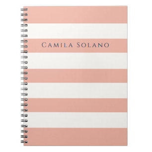 Elegant Coral Pink Stripes Custom Name Gift Notebook