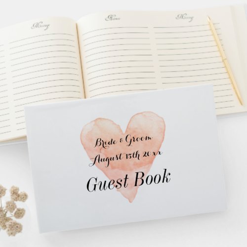Elegant coral pink watercolor heart wedding guest book