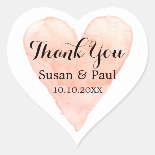 Elegant coral pink watercolor wedding thank you heart sticker