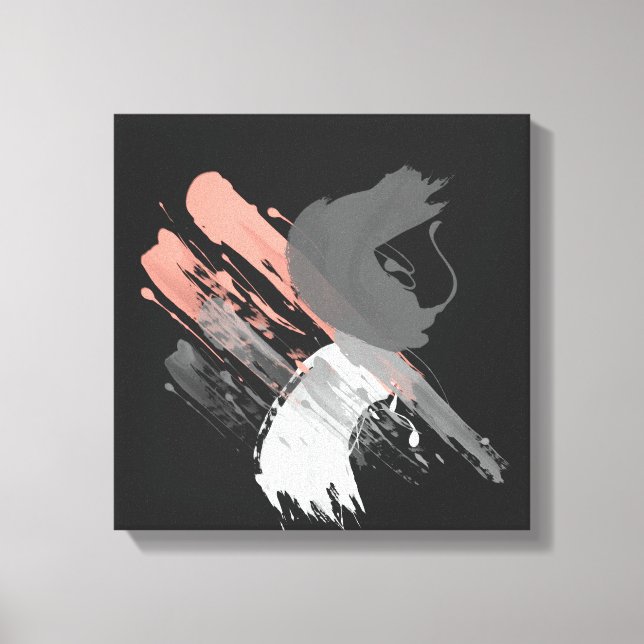 elegant coral pink white and grey brushstrokes canvas print (Front)