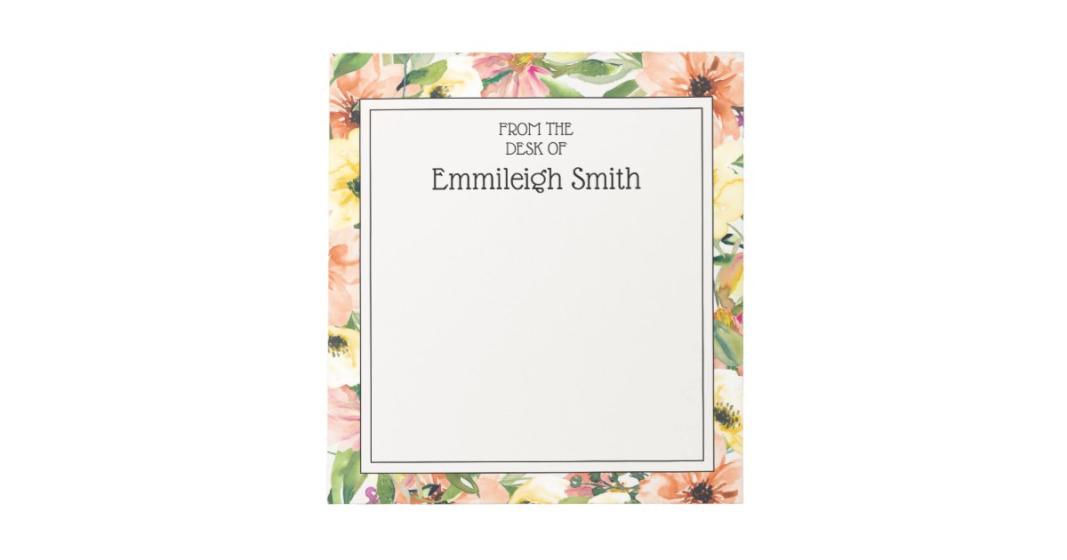 Elegant Coral Pink Yellow Watercolor Garden Floral Notepad | Zazzle