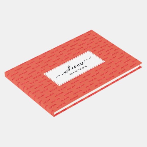 Elegant Coral Red Custom WELCOME TO OUR HOME Guest Book