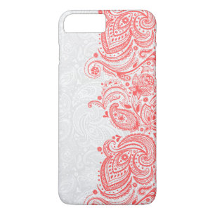 Elegant Coral-Red & White Floral Paisley Lace iPhone 8 Plus/7 Plus Case