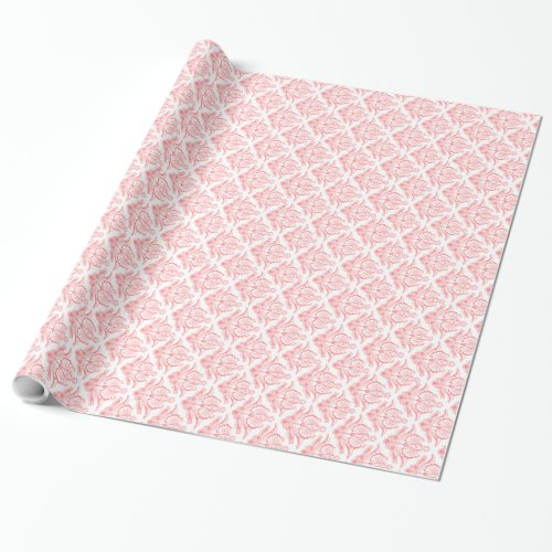 Elegant Coral Red  White Ornate Floral Damasks Wrapping Paper