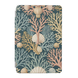 Elegant Coral Reef Seashell Pattern Teal iPad Mini Cover