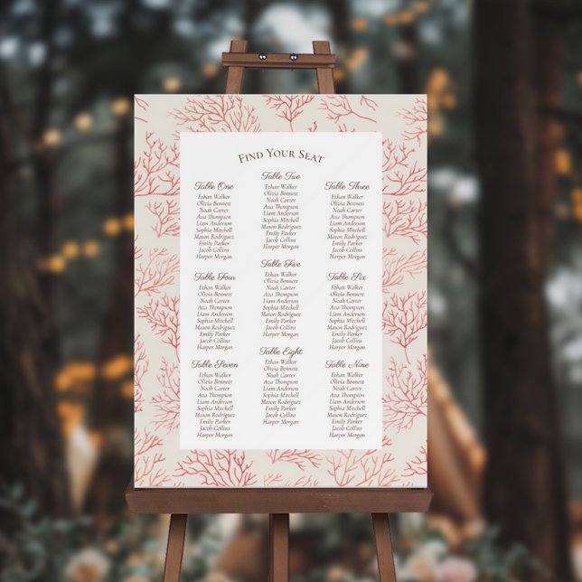 Elegant Coral Reef Wedding Seating Chart Foam Board (Creator Uploaded)