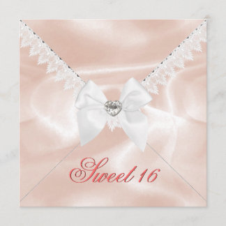 Elegant Coral Satin Look Sweet 16 Birthday Party Invitation