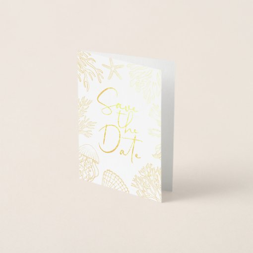 Elegant Coral Seashell Classy Photo Save The Date Foil Card | Zazzle