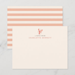 Elegant Coral Stripe Coastal Lobster Personalized Note Card
