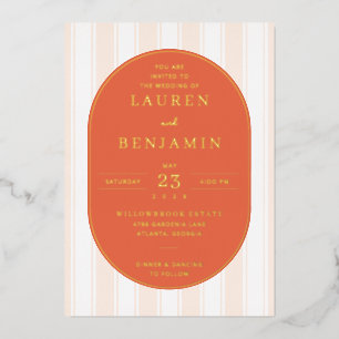 Elegant Coral Striped Wedding Invitation Foil Invitation