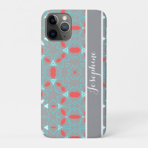 Elegant Coral Turquoise Grey Geometric Pattern iPhone 11 Pro Case