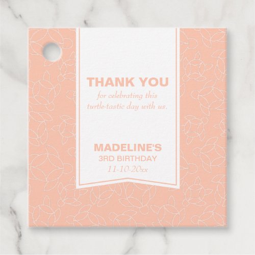 Elegant coral turtle pattern birthday party favor tags