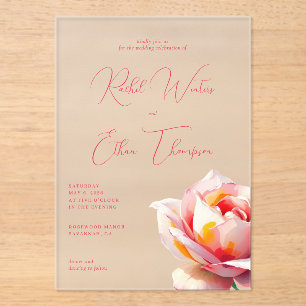 Elegant Coral Watercolor Rose Acrylic Invitations