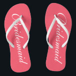 Elegant coral wedding flip flops for bridesmaids<br><div class="desc">Elegant coral pink wedding flip flops for bridesmaids. Custom background and strap color personalizable with name or monogram initials optional. Modern his and hers sandals with stylish script calligraphy typography. Cute party favor for beach theme wedding, marriage, bridal shower, engagement, anniversary, bbq, bachelorette, bachelor, girls weekend trip etc. Make your...</div>