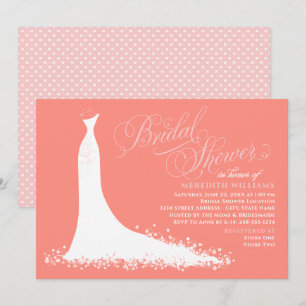 Elegant Coral Wedding Gown Bridal Shower Invitation