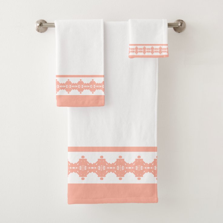 Elegant Coral & White Geometric Pattern Bath Towel Set Zazzle