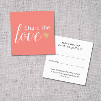Elegant Coral White Gold Heart Beauty Salon Referral Card by pro_business_card at Zazzle