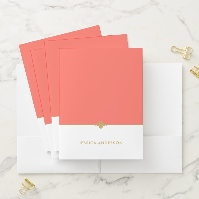 Elegant Coral White Gold Personalized Pocket Folder (In Situ)