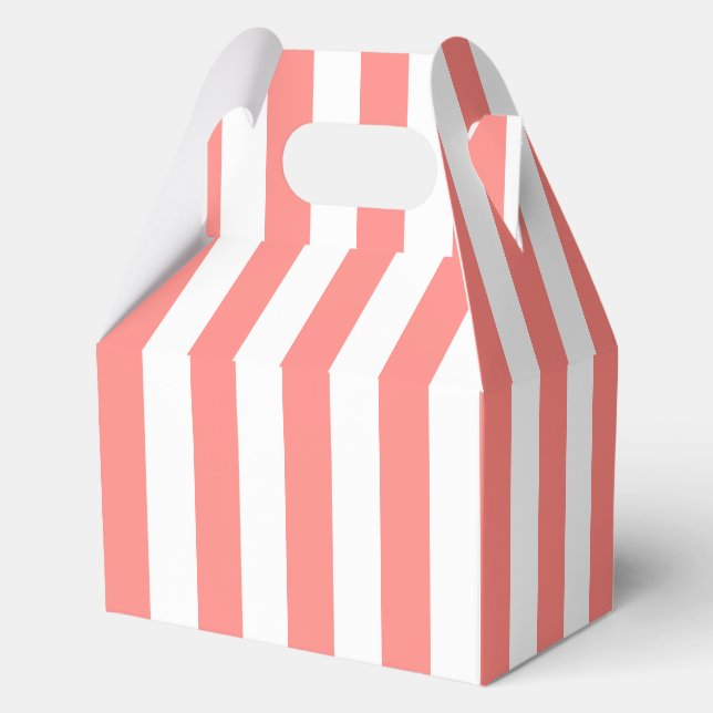 Elegant Coral White Striped Pattern Favor Boxes (Back)
