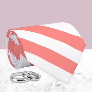 Elegant Coral White Striped Pattern Neck Tie