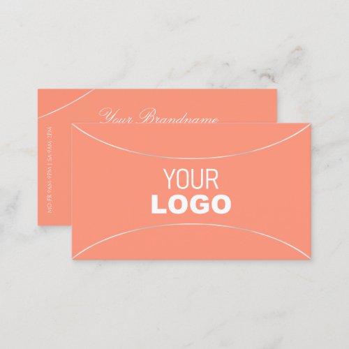 Elegant Coral with Pearl Silver Border and Logo Business Card