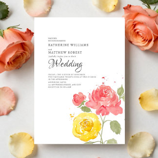 Elegant Coral & Yellow Floral Summer  Invitation