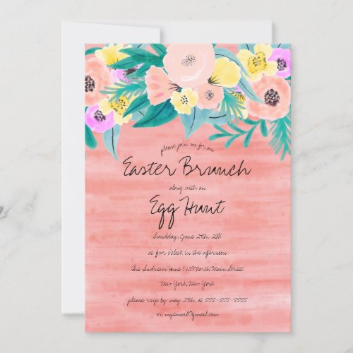 Elegant Coral Yellow Floral Watercolor Easter Invitation