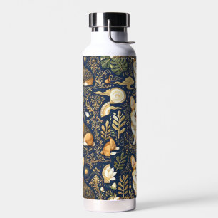 Elegant Corgi Dogs Gold Damask Navy Blue Pattern  Water Bottle