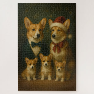 Elegant Corgi Family Christmas Heartwarming  Jigsaw Puzzle