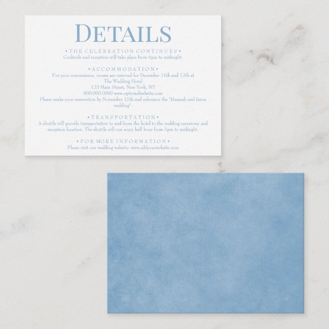 Elegant Cornflower Blue Wedding Details Enclosure Card (Front/Back)