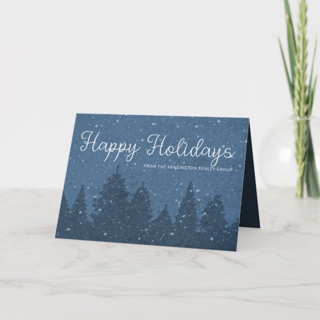 Elegant Corporate Business Winter Holiday Blue Card (Front)