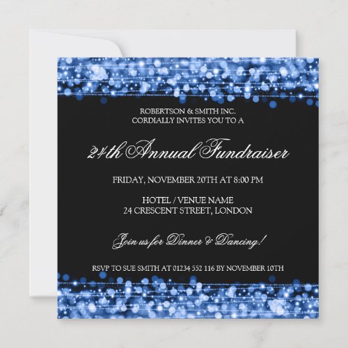 Elegant Corporate Fundraiser Party Sparkles Blue Invitation