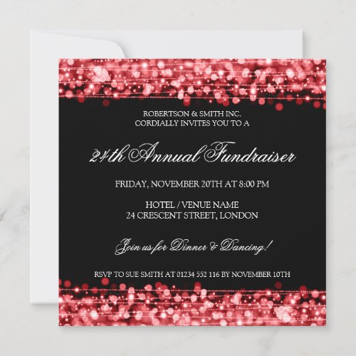 Elegant Corporate Fundraiser Party Sparkles Red Invitation
