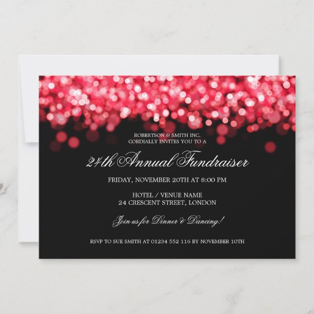 Elegant Corporate Fundraiser Red Lights Invitation (Front)