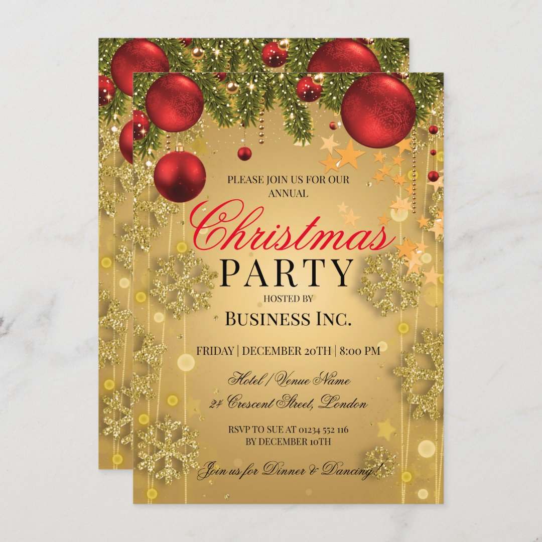 ELEGANT Corporate Gold Winter Glam Christmas Party Invitation | Zazzle