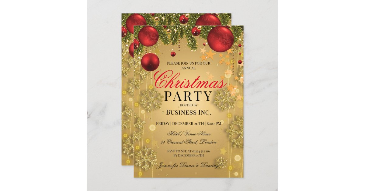 ELEGANT Corporate Gold Winter Glam Christmas Party Invitation | Zazzle