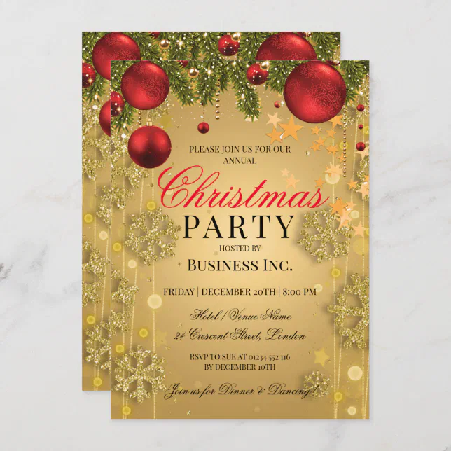 Elegant Corporate Gold Winter Glam Christmas Party Invitation 