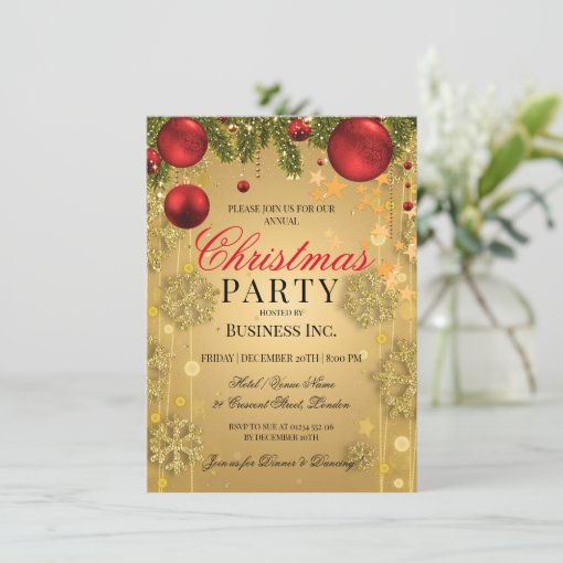 Elegant Corporate Gold Winter Glam Christmas Party Invitation 