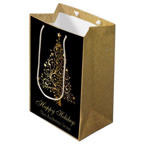 Elegant Corporate Happy Holidays Gold Christmas Medium Gift Bag