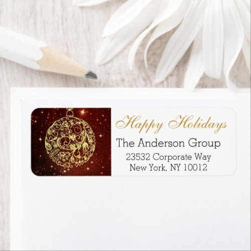Elegant Corporate Happy Holidays Gold Ornament Label
