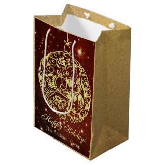 Elegant Corporate Happy Holidays Gold Ornament Medium Gift Bag
